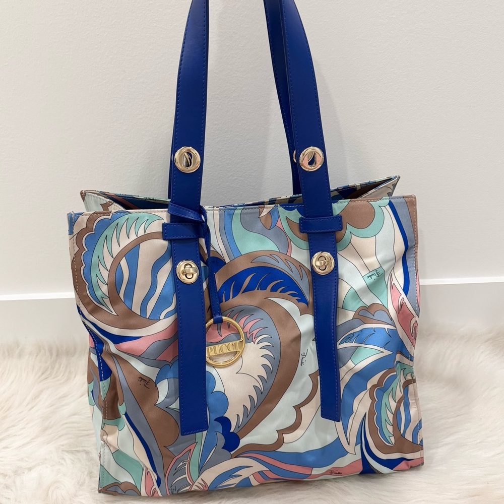 Emilio Pucci Multicolor Tote Bag with Blue Accents